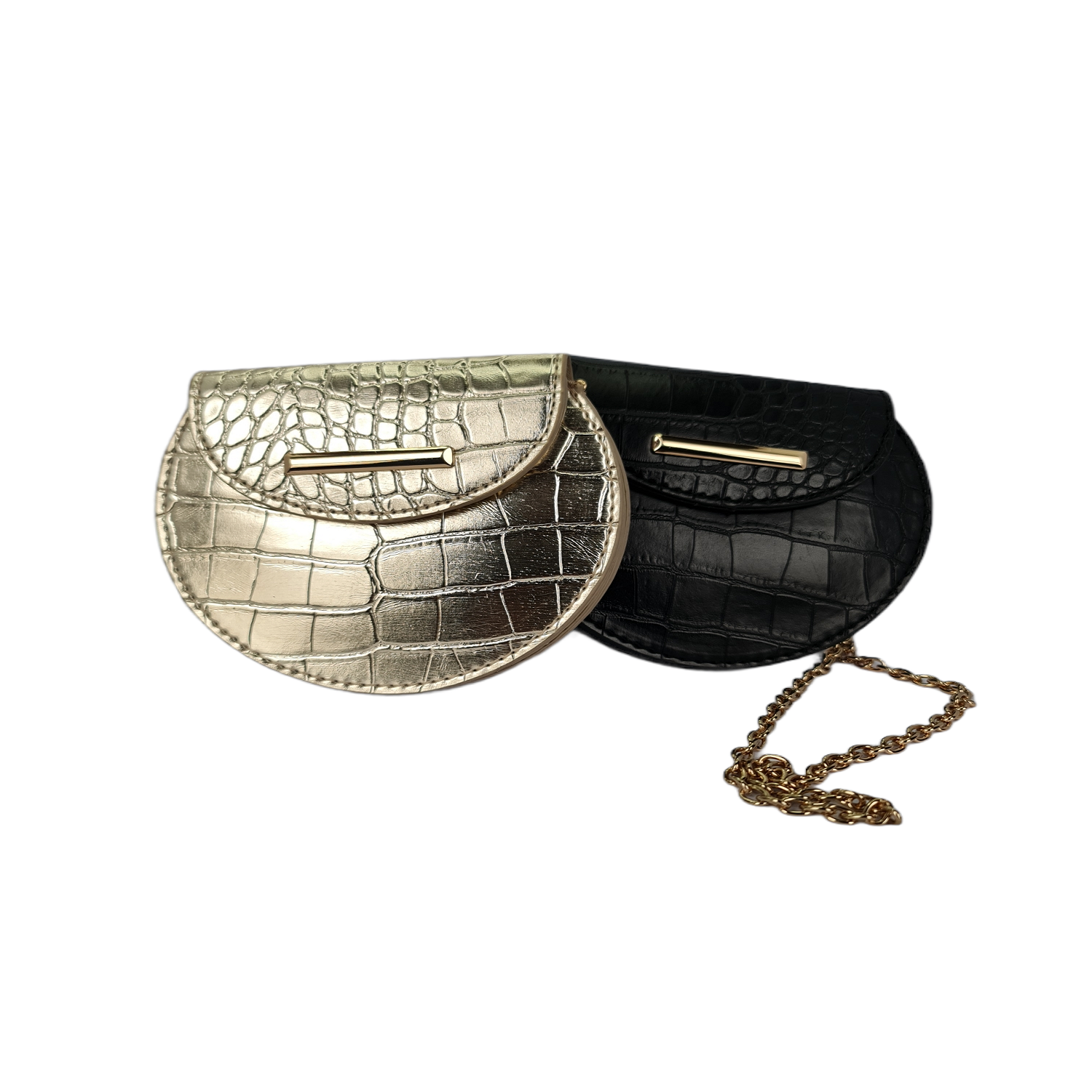 Mini Ronde Tas Goud/Zwart