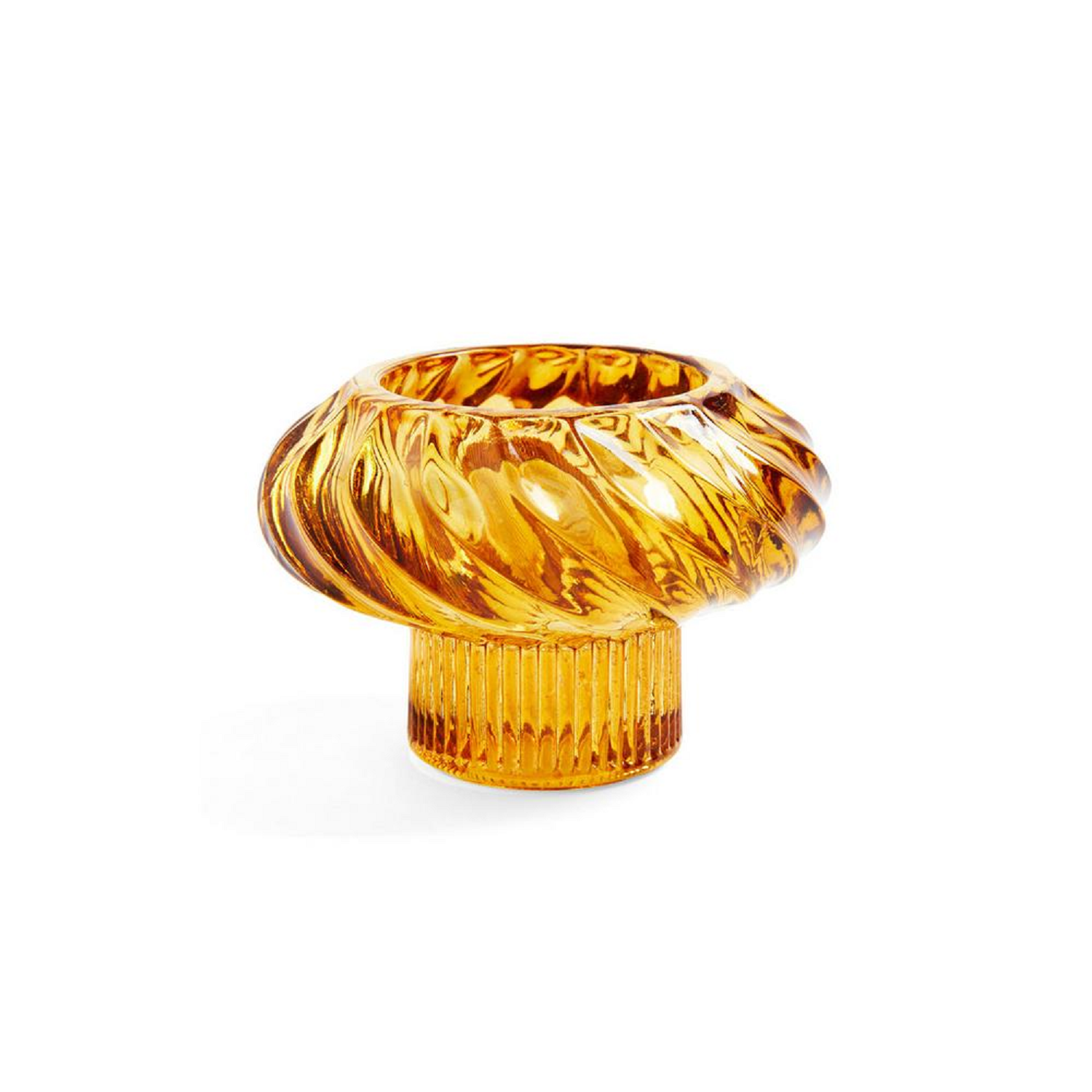 Gedraaide theelichthouder van amberkleurig glas